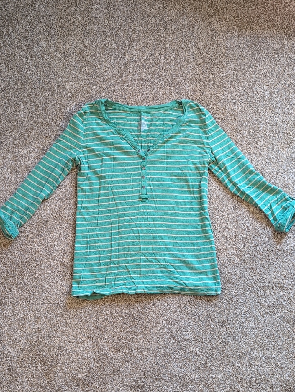 St. John's Bay Mint Green Striped Henley Long Sleeve Top